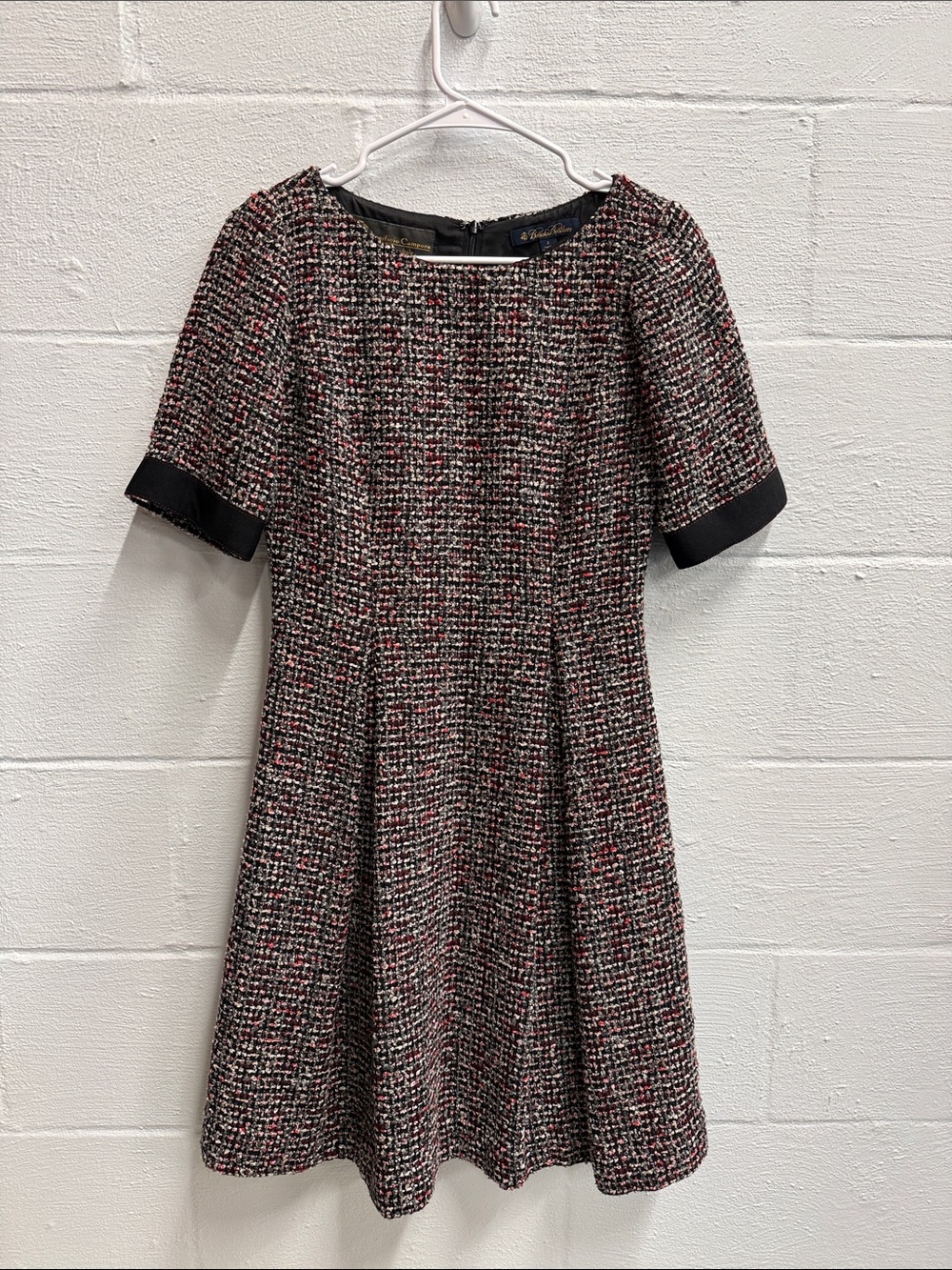 Vintage Brooks Brothers Black and Pink Tweed Midi Dress